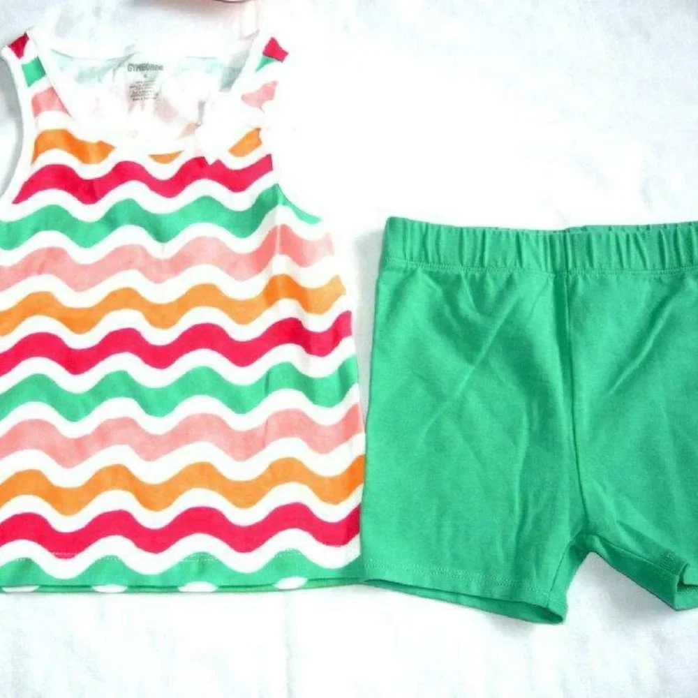 Gymboree set outfit Hop 'n' Roll Bow Wave Print T‎